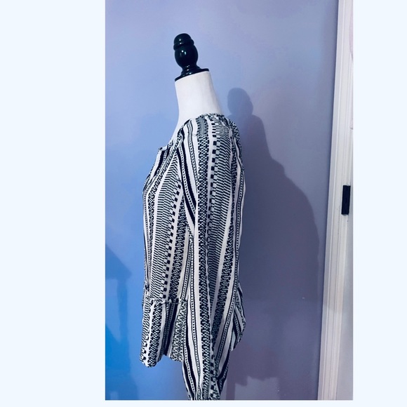Anthropologie Keep in Touch Top White Black Geometric Stripe Peasant Blouse - Picture 4 of 5